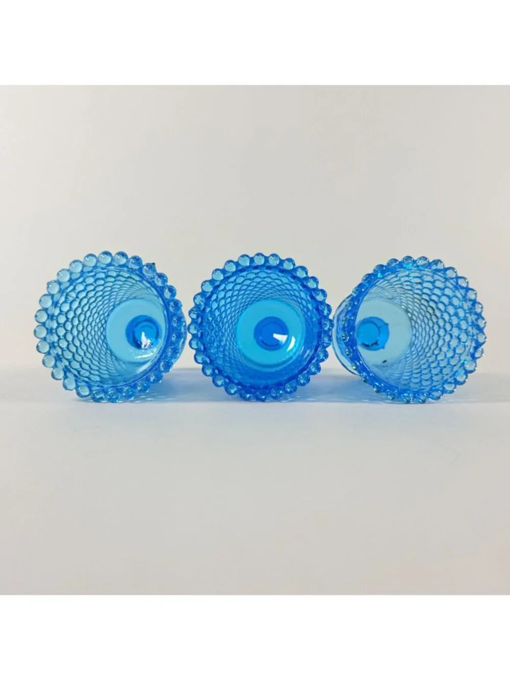 Vintage 3 Blue Glass Hobnail Votive Peg Cup Votive Candle Holder